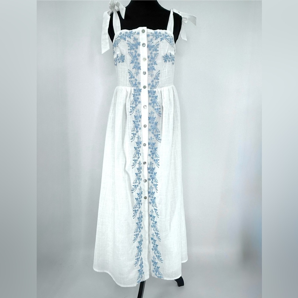 Lulus Embroidered Button Square Front Midi A-Line… - image 2